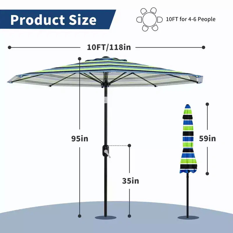 Parasol de terrasse 3m - Parasol de marché anti-UV/étanche avec 8 baleines et manivelle inclinable pour piscine, terrasse et jardin