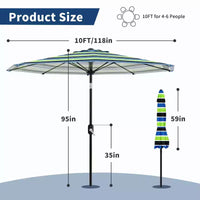 Parasol de terrasse 3m - Parasol de marché anti-UV/étanche avec 8 baleines et manivelle inclinable pour piscine, terrasse et jardin