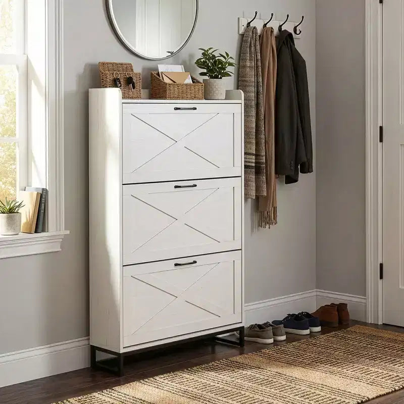 Karl Home meuble à chaussures à porte de grange 3 tiroirs avec déflecteur supérieur