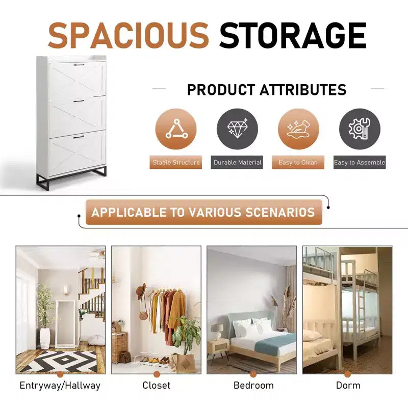 Karl Home meuble à chaussures à porte de grange 3 tiroirs avec déflecteur supérieur