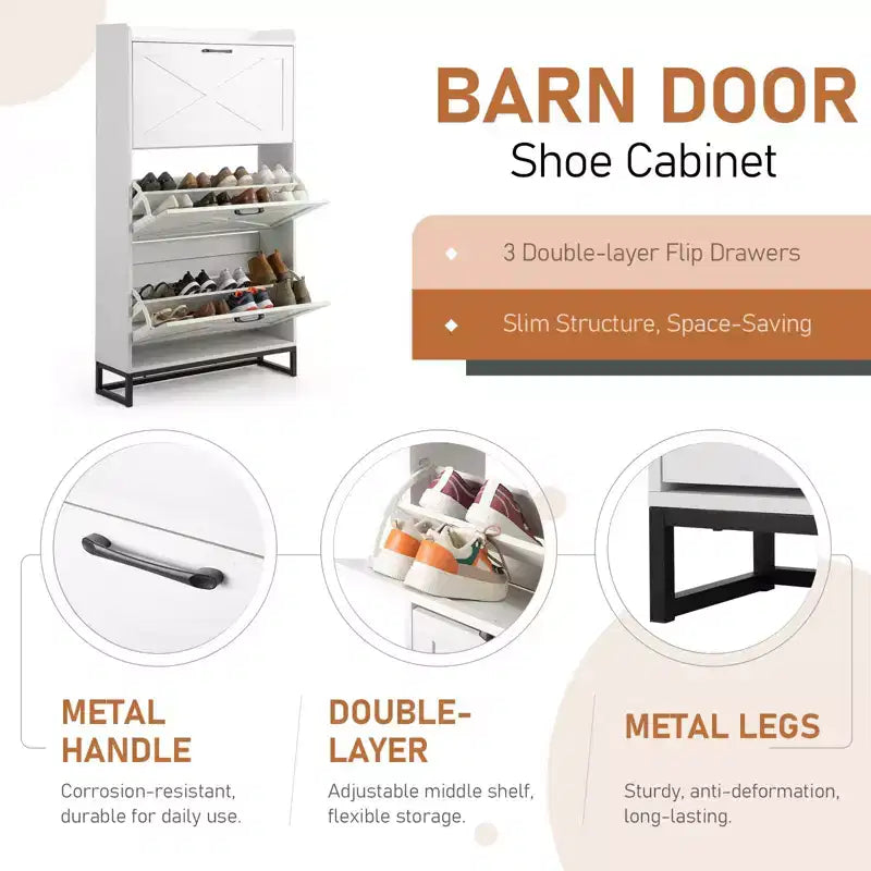 Karl Home meuble à chaussures à porte de grange 3 tiroirs avec déflecteur supérieur