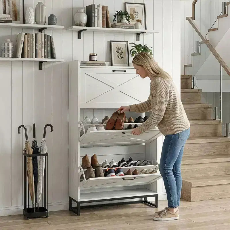 Karl Home meuble à chaussures à porte de grange 3 tiroirs avec déflecteur supérieur