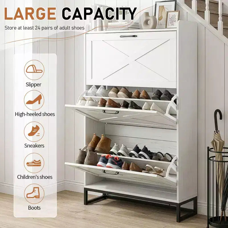 Karl Home meuble à chaussures à porte de grange 3 tiroirs avec déflecteur supérieur