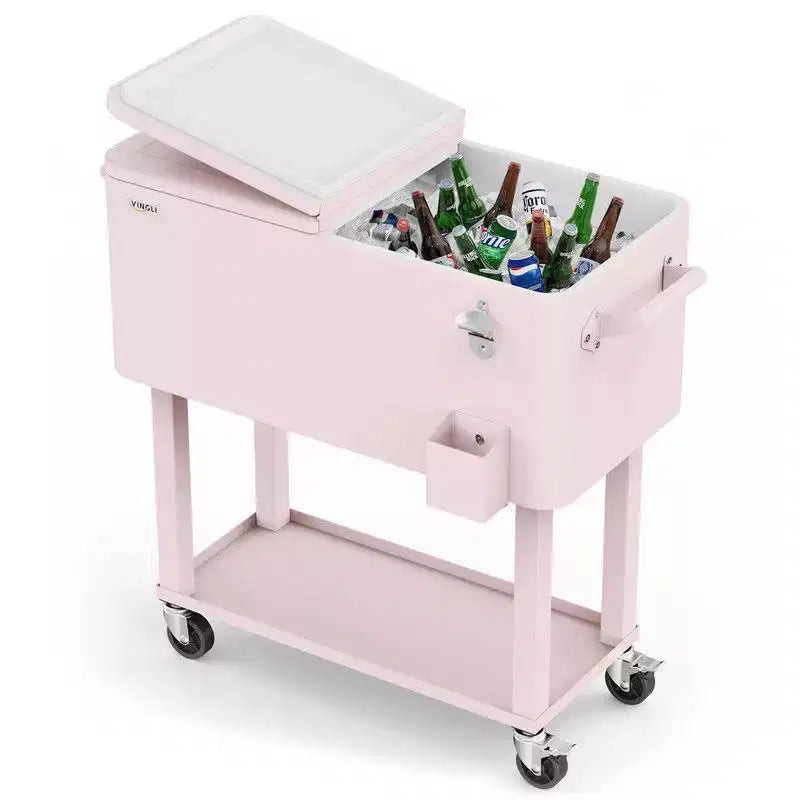 Karl Home Chariot glacière roulant d'extérieur 80 qt, Rose