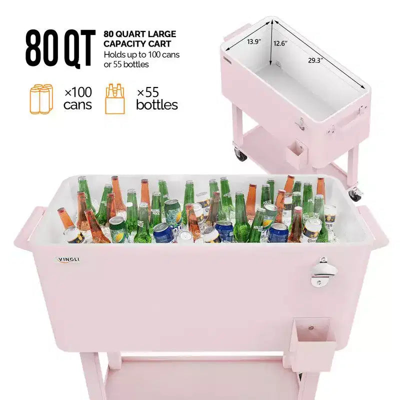 Karl Home Chariot glacière roulant d'extérieur 80 qt, Rose
