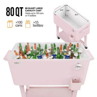 Karl Home Chariot glacière roulant d'extérieur 80 qt, Rose