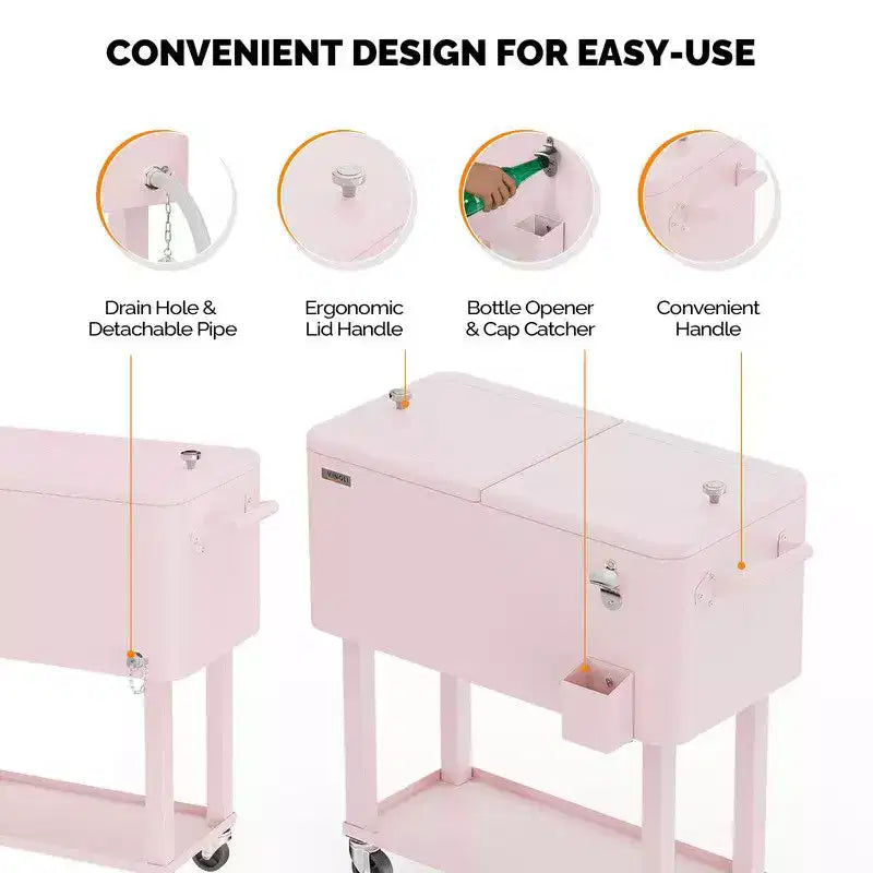 Karl Home Chariot glacière roulant d'extérieur 80 qt, Rose