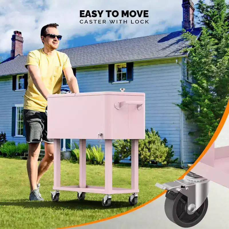 Karl Home Chariot glacière roulant d'extérieur 80 qt, Rose