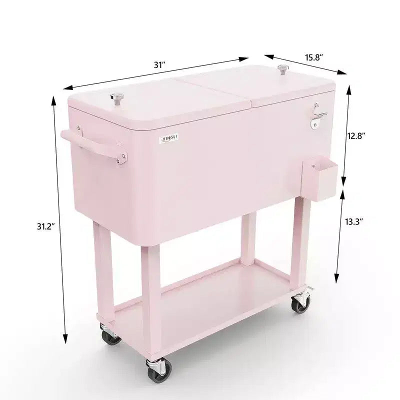Karl Home Chariot glacière roulant d'extérieur 80 qt, Rose