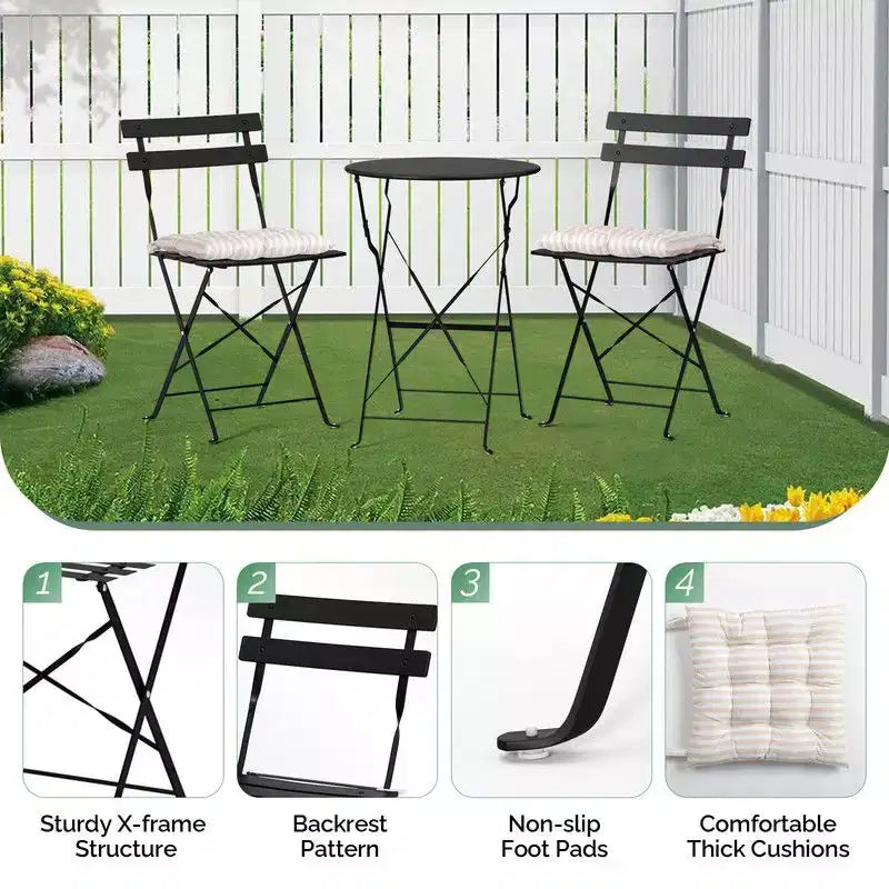 Karl Home Ensemble de salle à manger de terrasse 3 pièces avec coussins d'assise