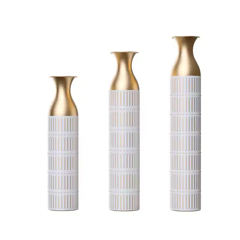 NAYSAYE Lot de 3 grands vases de sol émaillés, finition métallique raffinée pour décoration intérieure moderne et accents superbes, PU blanc, 20,68*6*35,89