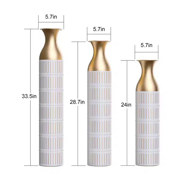 NAYSAYE Lot de 3 grands vases de sol émaillés, finition métallique raffinée pour décoration intérieure moderne et accents superbes, PU blanc, 20,68*6*35,89