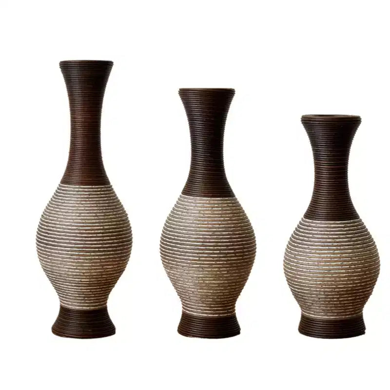 NAYSAYE Lot de 3 vases tissés à la main, élégants décorations de table et sur pied pour un style intérieur classique et moderne, marron et blanc, 22.16*10.51*29.86