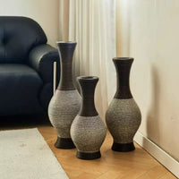 NAYSAYE Lot de 3 vases tissés à la main, élégants décorations de table et sur pied pour un style intérieur classique et moderne, marron et blanc, 22.16*10.51*29.86