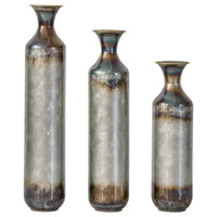 NAYSAYE Lot de 3 vases de sol en métal en forme de goutte, vases décoratifs émaillés modernes pour une décoration intérieure élégante, or et blanc, 21,25*7,8*30,9