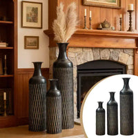 NAYSAYE Vases décoratifs en métal, lot de 3, grands vases de sol à motif texturé pour décoration moderne de salon, Noir, 36,2*9,64*9,64