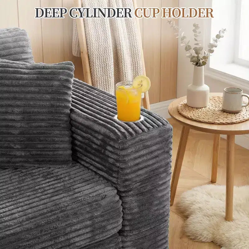 Celebalcony 103 canapé sectionnel modulaire sans os, chaise longue en L avec 2 porte-gobelets, canapés nuage en velours côtelé moelleux pour salon, sans assemblage
