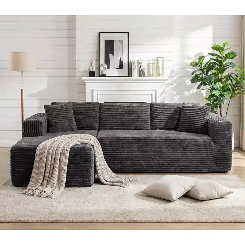 Celebalcony 103 canapé sectionnel modulaire sans os, chaise longue en L avec 2 porte-gobelets, canapés nuage en velours côtelé moelleux pour salon, sans assemblage