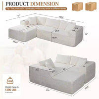 Celebalcony 103 canapé sectionnel modulaire sans os, chaise longue en L avec 2 porte-gobelets, canapés nuage en velours côtelé moelleux pour salon, sans assemblage