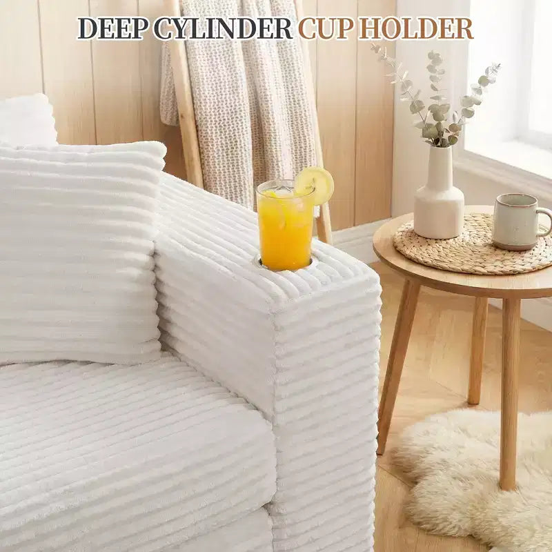 Celebalcony 103 canapé sectionnel modulaire sans os, chaise longue en L avec 2 porte-gobelets, canapés nuage en velours côtelé moelleux pour salon, sans assemblage