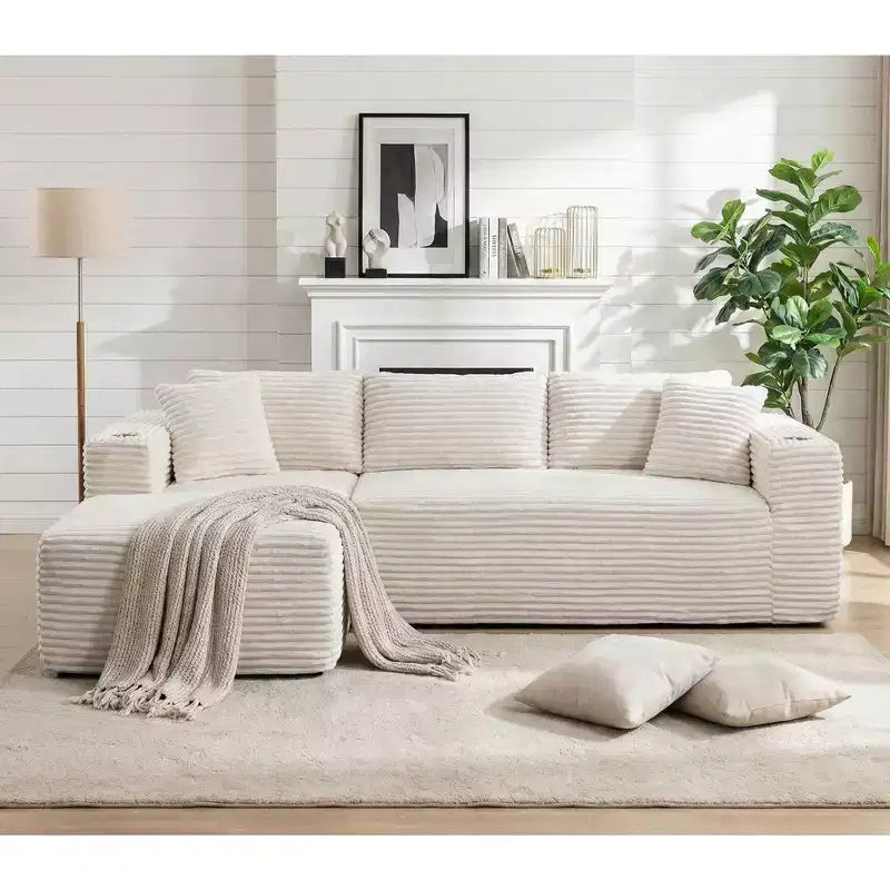 Celebalcony 103 canapé sectionnel modulaire sans os, chaise longue en L avec 2 porte-gobelets, canapés nuage en velours côtelé moelleux pour salon, sans assemblage