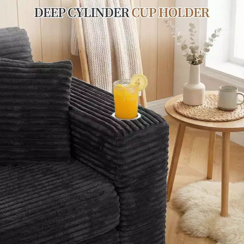 Celebalcony 103 canapé sectionnel modulaire sans os, chaise longue en L avec 2 porte-gobelets, canapés nuage en velours côtelé moelleux pour salon, sans assemblage
