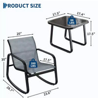 Ensemble bistrot à bascule 3 pièces pour extérieur, mobilier de jardin avec 2 chaises en textilène respirant et table basse pour petit balcon, terrasse et bord de piscine