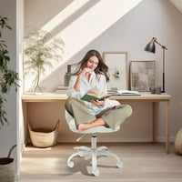 Chaise de coiffeuse avec dossier en forme de chat, chaise pivotante réglable en hauteur, jolie chaise de bureau à roulettes en tissu nounours pour chambre à coucher ou bureau