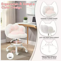 Chaise de coiffeuse avec dossier en forme de chat, chaise pivotante réglable en hauteur, jolie chaise de bureau à roulettes en tissu nounours pour chambre à coucher ou bureau