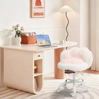 Chaise de coiffeuse avec dossier en forme de chat, chaise pivotante réglable en hauteur, jolie chaise de bureau à roulettes en tissu nounours pour chambre à coucher ou bureau