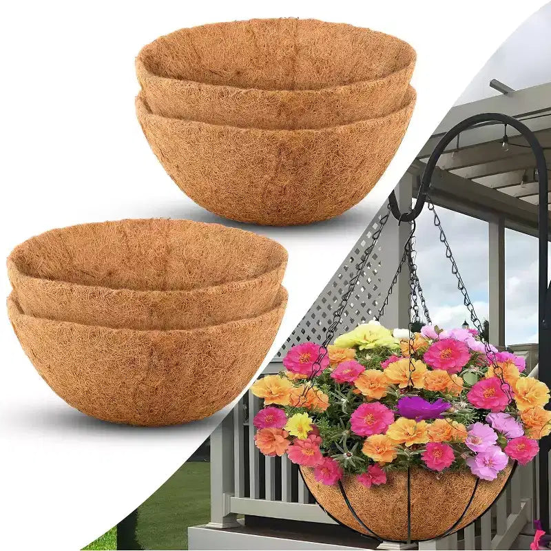 ACOINEL Lot de 4 paniers suspendus ronds en fibre de coco naturelle de 40,6 cm pour jardin et fleurs