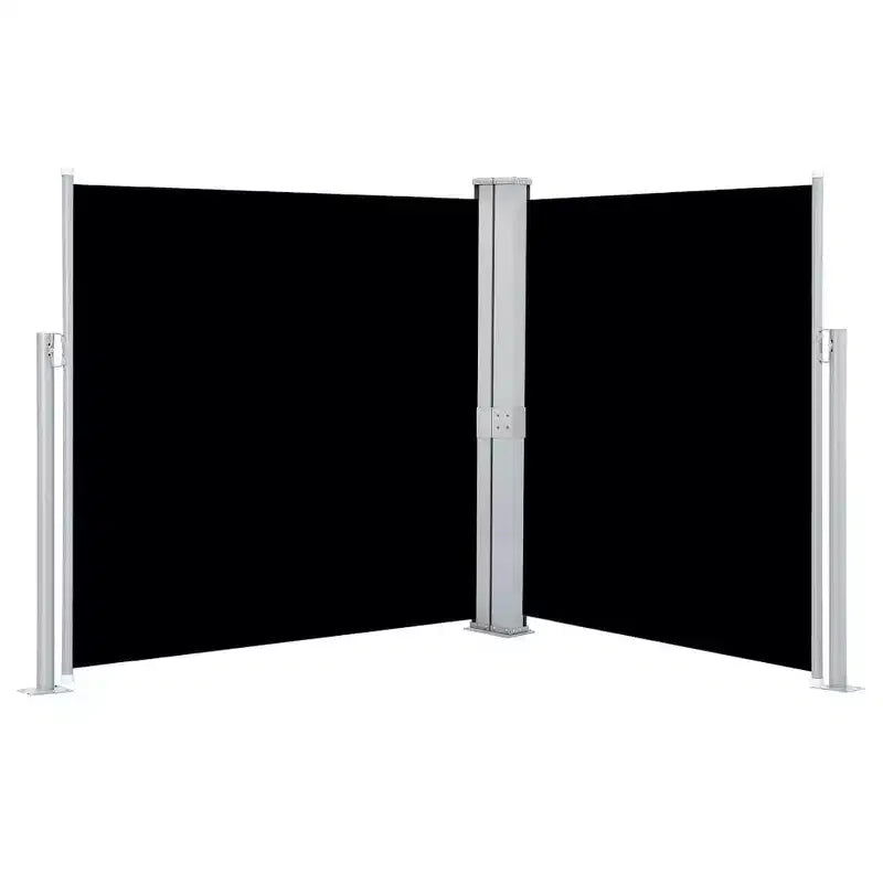 vidaXL Store latéral Tissu noir, Cadre gris Polyester, Acier enduit de poudre