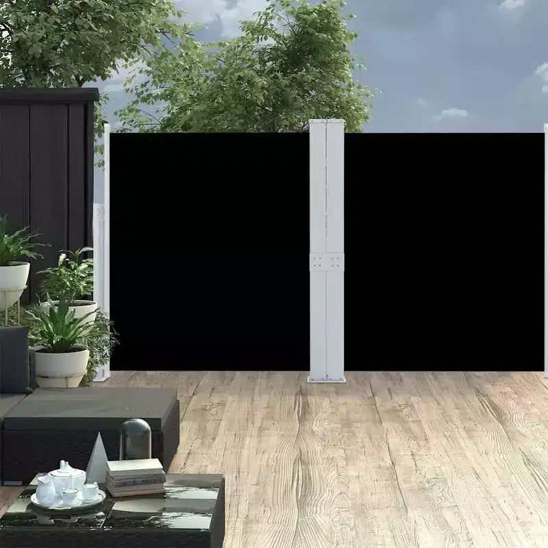 vidaXL Store latéral Tissu noir, Cadre gris Polyester, Acier enduit de poudre