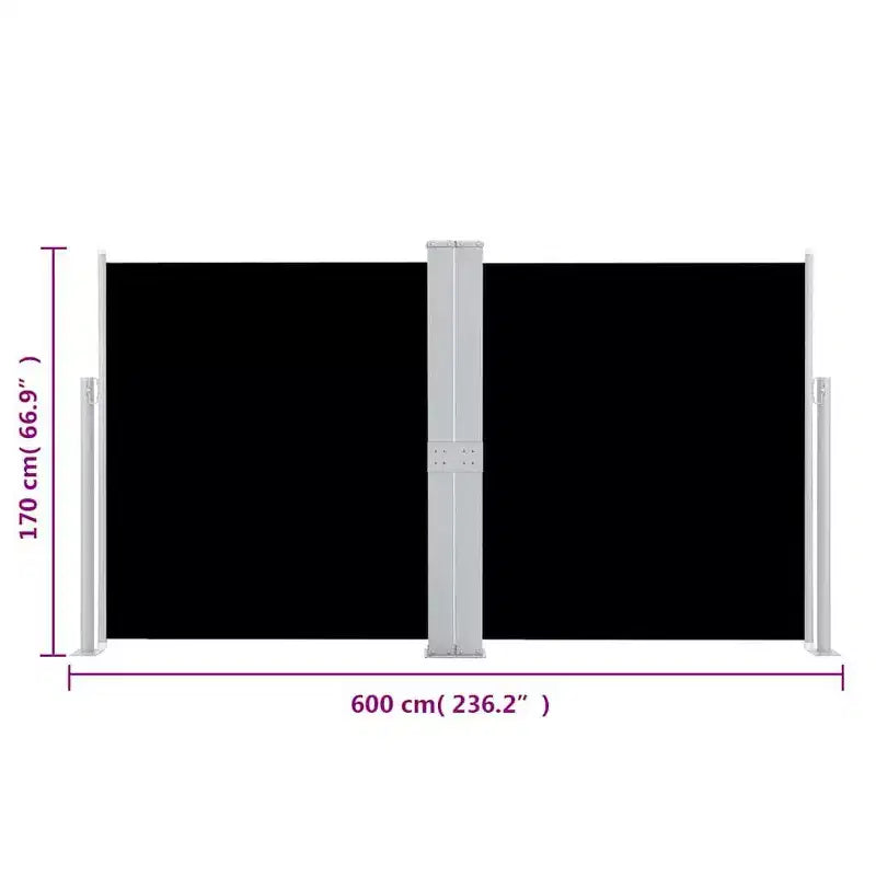 vidaXL Store latéral Tissu noir, Cadre gris Polyester, Acier enduit de poudre