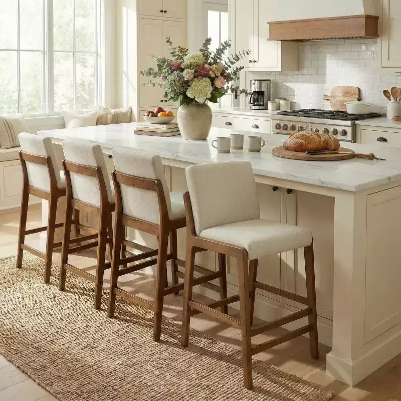 Christopher Knight Home Yvette Tabourets de bar rembourrés en bois d'hévéa de style Mid-Century (Lot de 4)