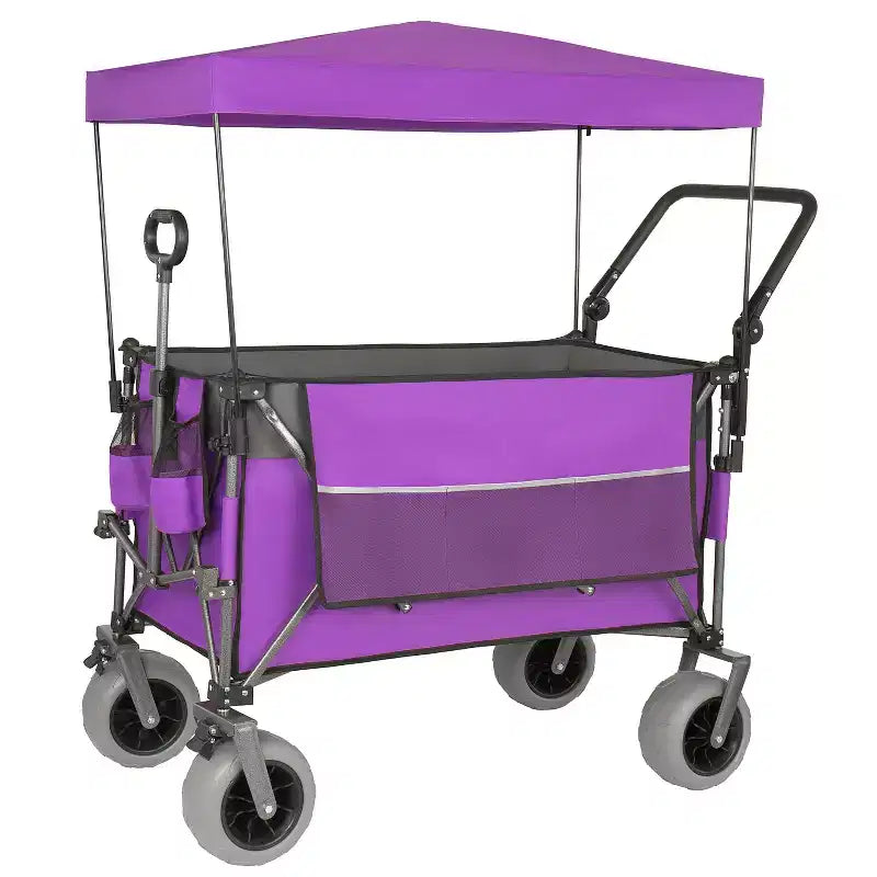 Chariot multifonctionnel Push-Pull avec auvent et pneus de plage 9x4, poignée rotative, capacité de 217 kg et 300 L