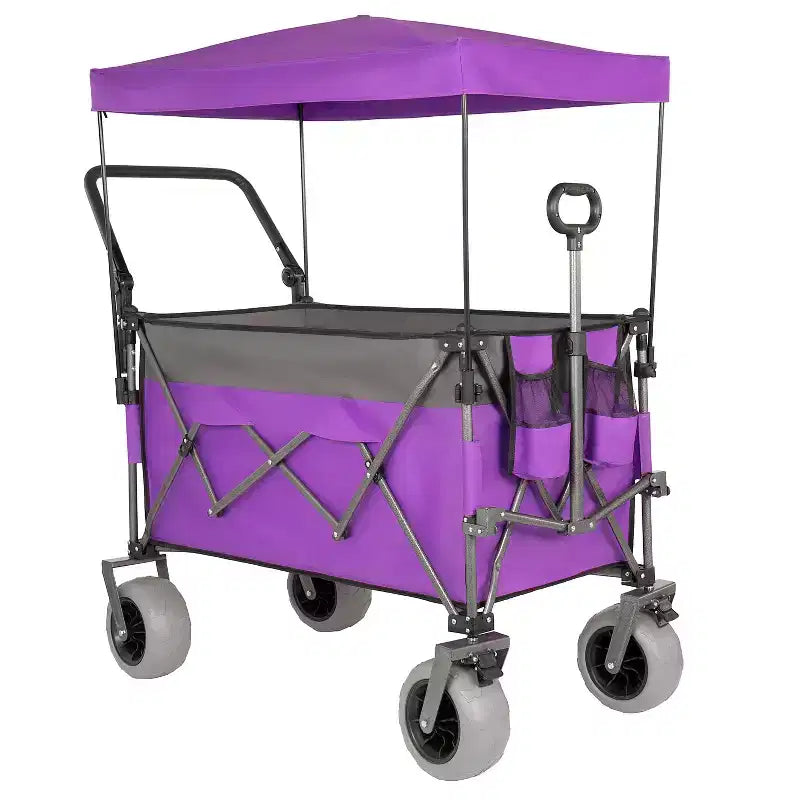 Chariot multifonctionnel Push-Pull avec auvent et pneus de plage 9x4, poignée rotative, capacité de 217 kg et 300 L