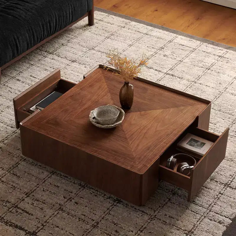 Table basse carrée en bois GDFStudio Ravelle 35 po avec 2 tiroirs