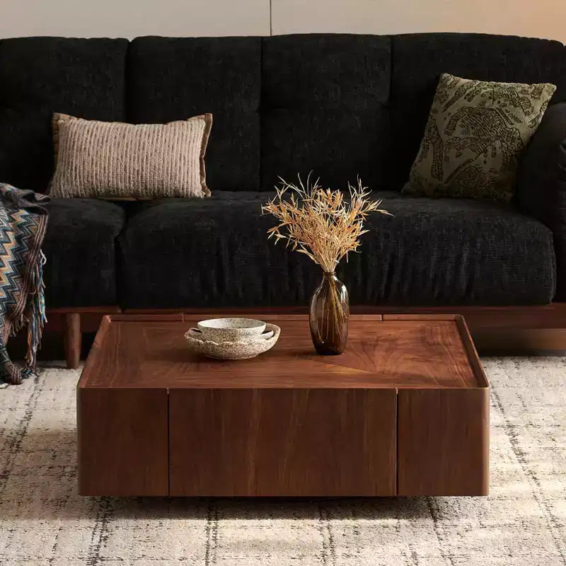 Table basse carrée en bois GDFStudio Ravelle 35 po avec 2 tiroirs
