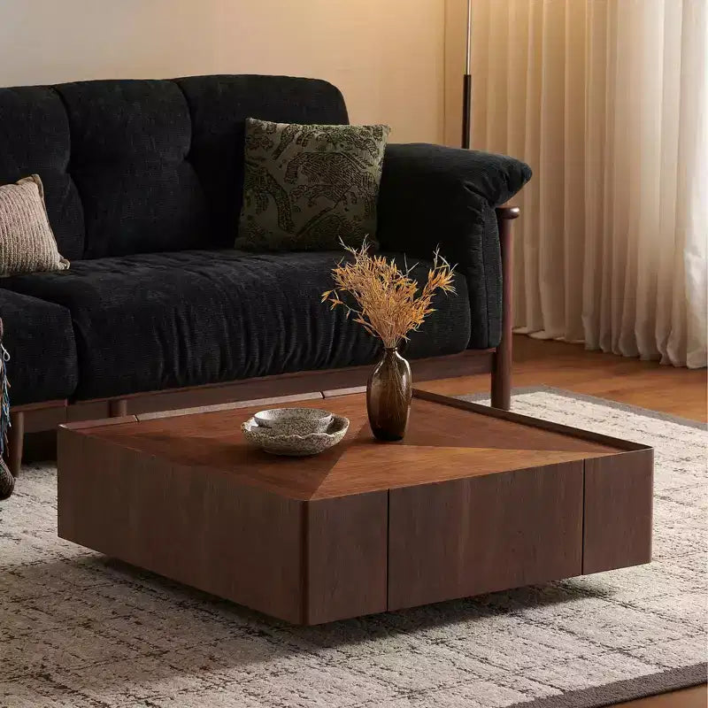 Table basse carrée en bois GDFStudio Ravelle 35 po avec 2 tiroirs