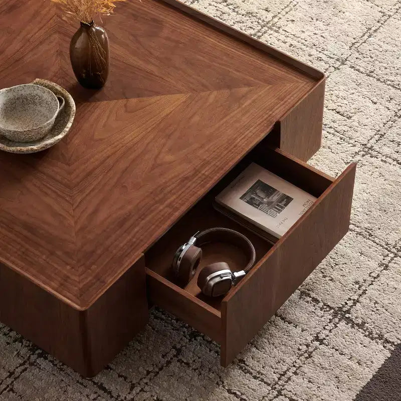 Table basse carrée en bois GDFStudio Ravelle 35 po avec 2 tiroirs