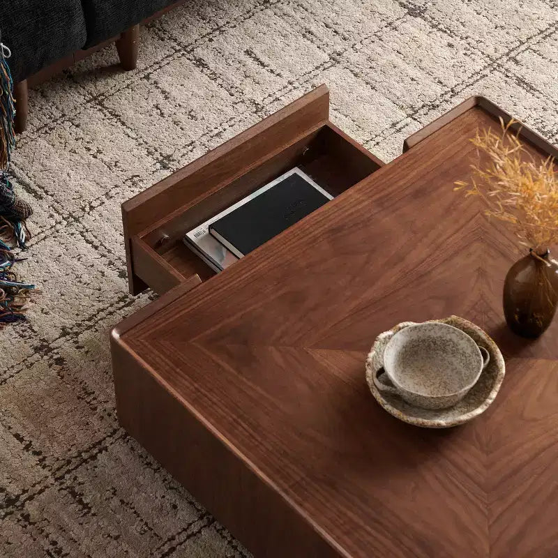 Table basse carrée en bois GDFStudio Ravelle 35 po avec 2 tiroirs