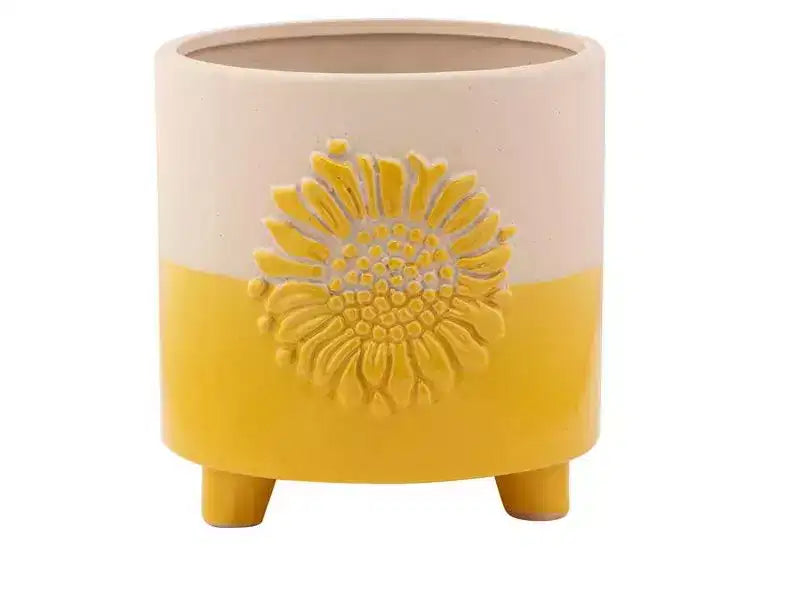 Napco Imports Pot de fleurs jardinière décorative d'intérieur ou d'extérieur 5 x 5 pouces Tournesol jaune et beige