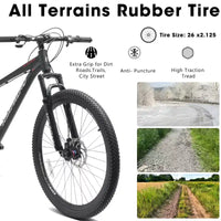 Vélo de montagne GDFStudio Trailcrest tout-terrain 26 pouces à suspension avant et 21 vitesses