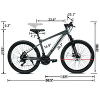 Vélo de montagne GDFStudio Trailcrest tout-terrain 26 pouces à suspension avant et 21 vitesses