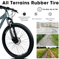 Vélo de montagne GDFStudio Trailcrest tout-terrain 26 pouces à suspension avant et 21 vitesses
