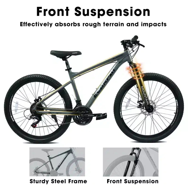 Vélo tout terrain GDFStudio Trailcrest 26 pouces tous terrains 21 vitesses à suspension avant