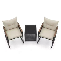 Gymax Ensemble de bistrot basculant d'extérieur 3 pièces avec table basse en verre trempé à 2 niveaux et coussins pour patio et jardin