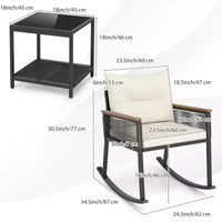 Gymax Ensemble de bistrot basculant d'extérieur 3 pièces avec table basse en verre trempé à 2 niveaux et coussins pour patio et jardin