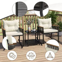 Gymax Ensemble de bistrot basculant d'extérieur 3 pièces avec table basse en verre trempé à 2 niveaux et coussins pour patio et jardin